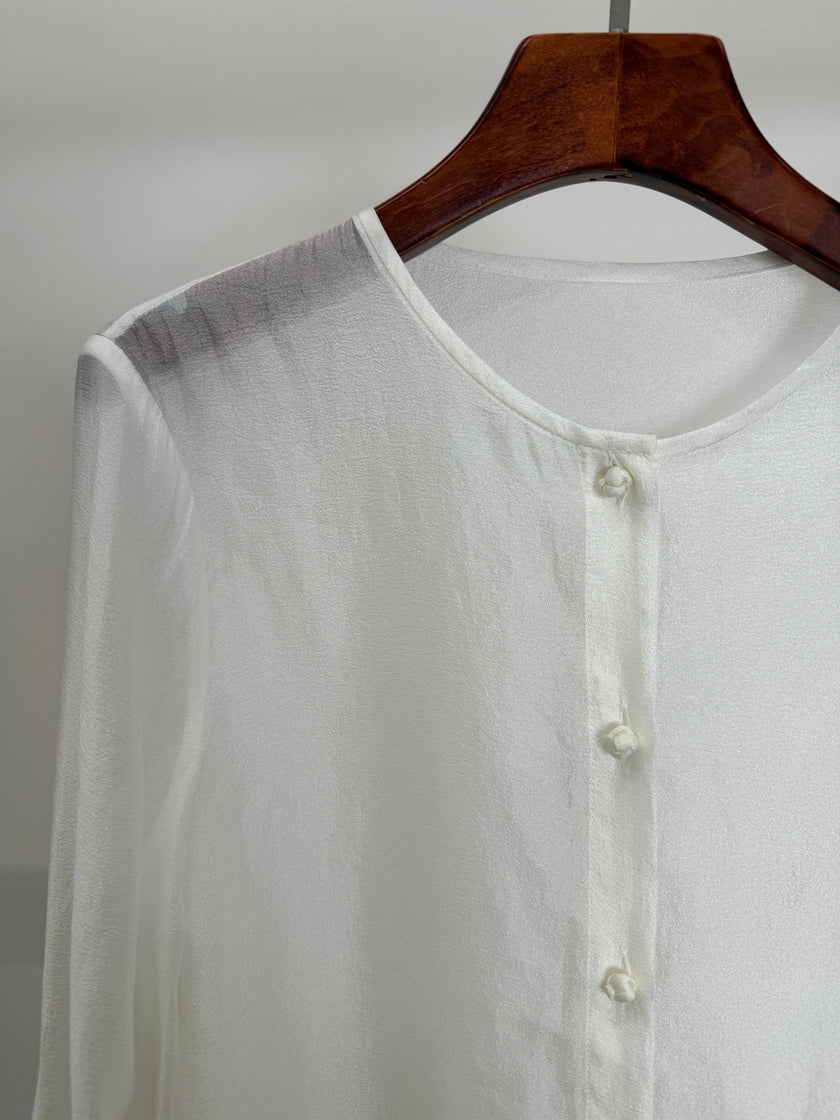 white lightweight rayon blouse modern chinese style luxe orienta