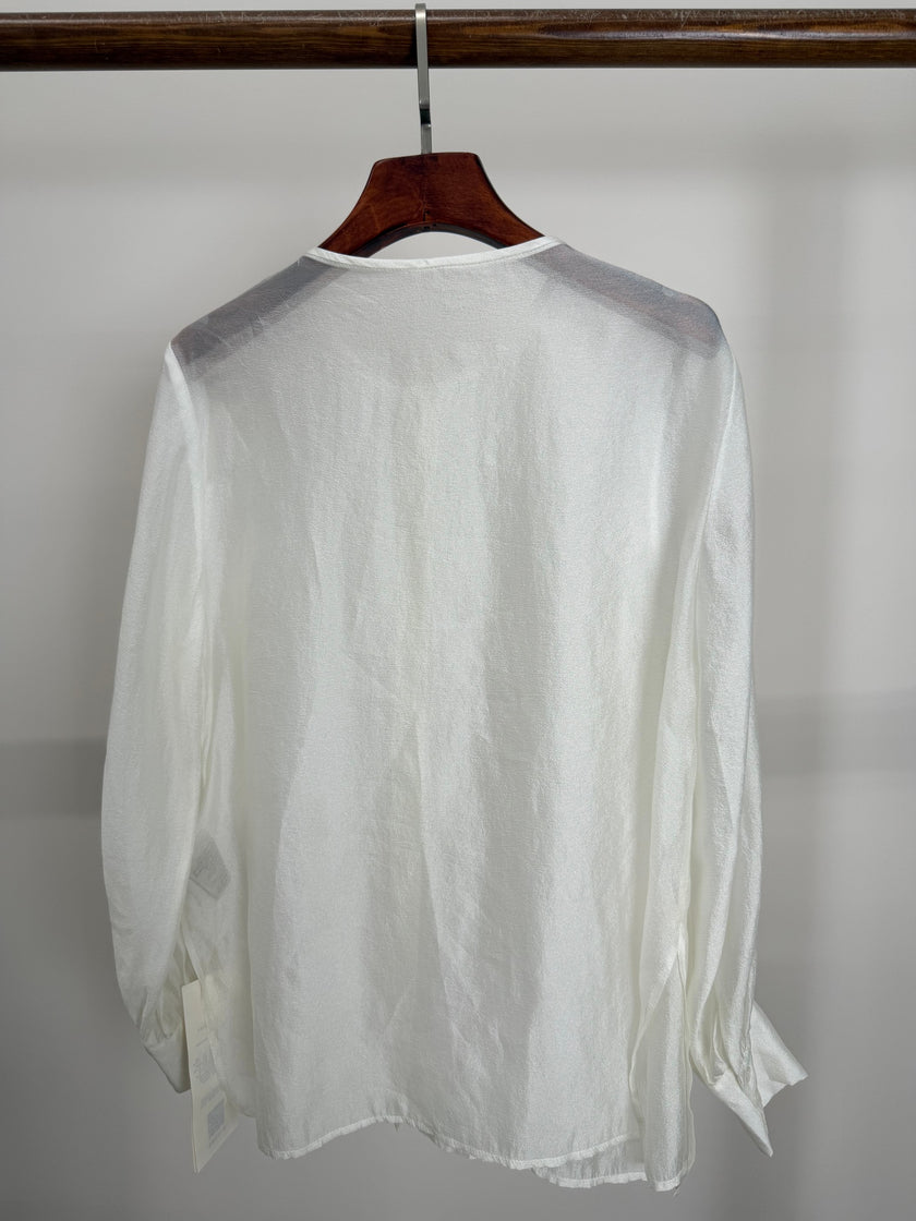white lightweight rayon blouse modern chinese style luxe orienta