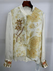 Light Yellow Jacquard Beaded Embroidered Vest | Peony Modern Chinese Style Waistcoat - Luxe Orienta CO., LIMITED