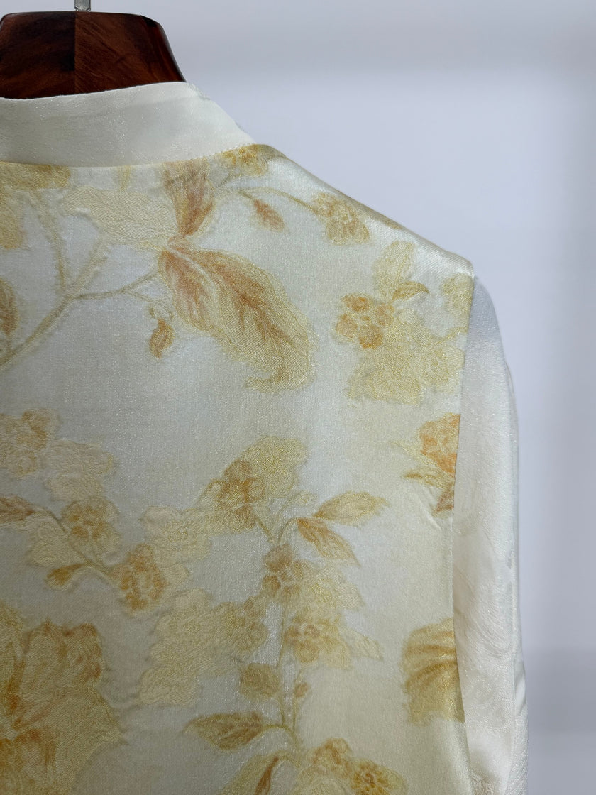 Light Yellow Jacquard Beaded Embroidered Vest | Peony Modern Chinese Style Waistcoat - Luxe Orienta CO., LIMITED