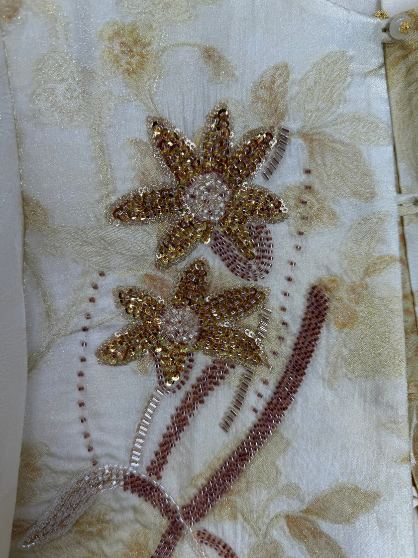 Light Yellow Jacquard Beaded Embroidered Vest | Peony Modern Chinese Style Waistcoat - Luxe Orienta CO., LIMITED