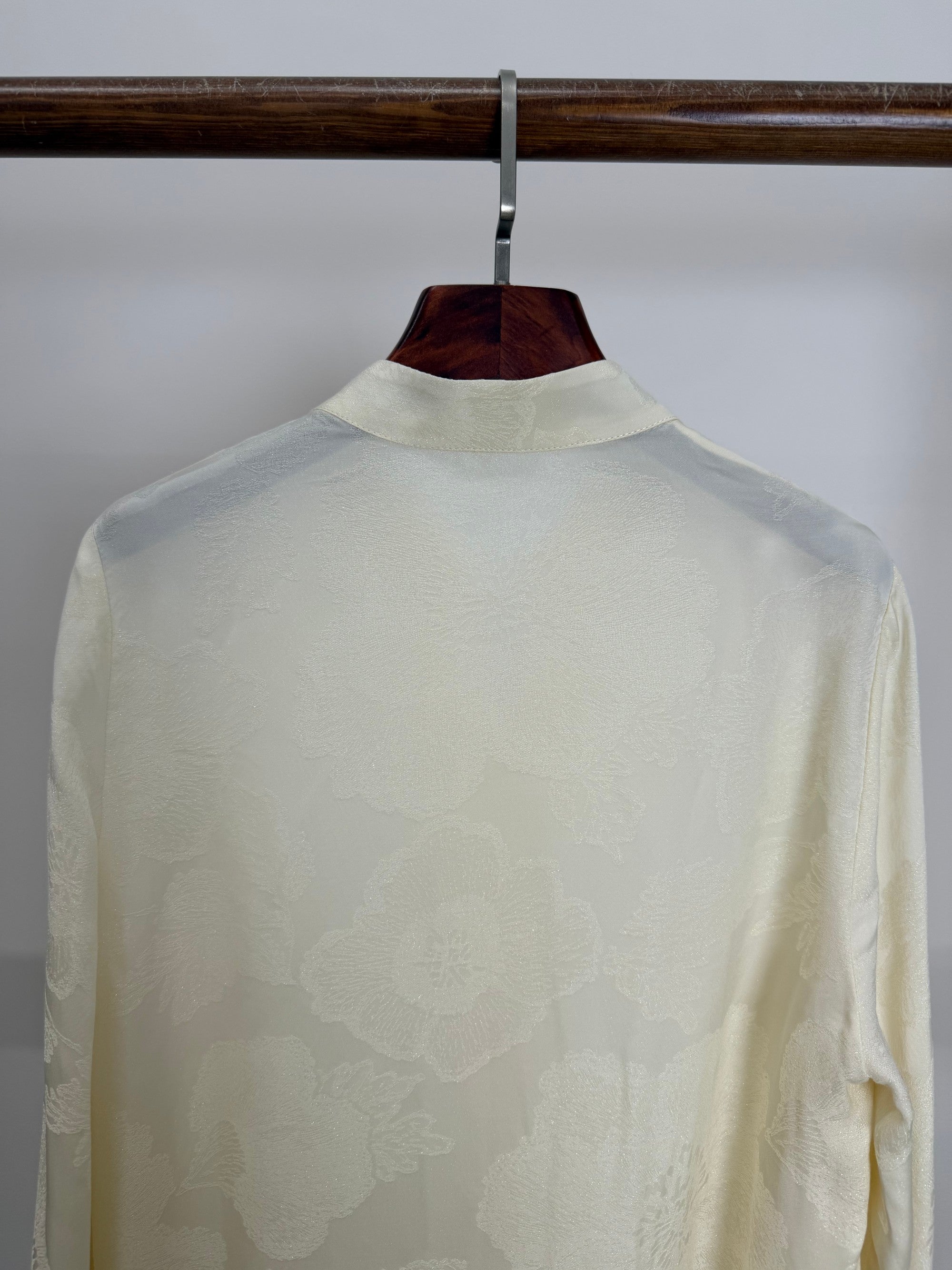 Jacquard Stand Collar Rayon Blouse with Embroidered Cuffs | Modern Chinese Style Shirt - Luxe Orienta CO., LIMITED