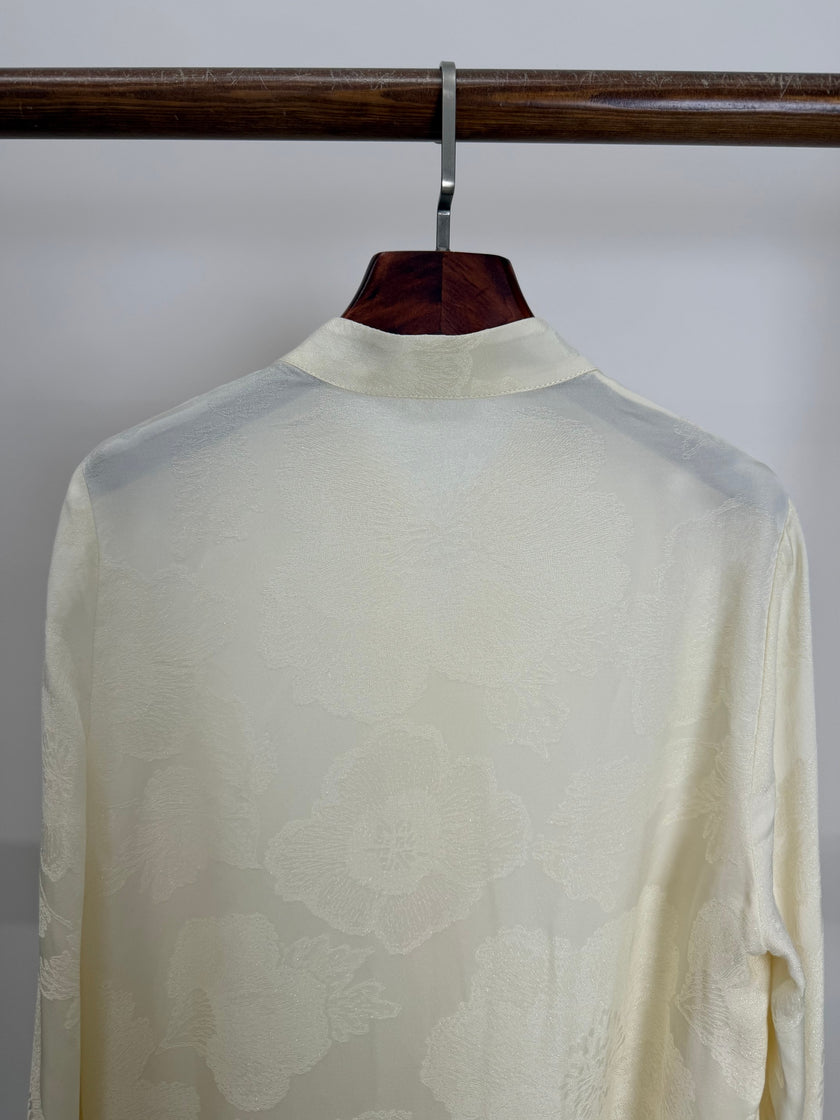 Jacquard Stand Collar Rayon Blouse with Embroidered Cuffs | Modern Chinese Style Shirt - Luxe Orienta CO., LIMITED