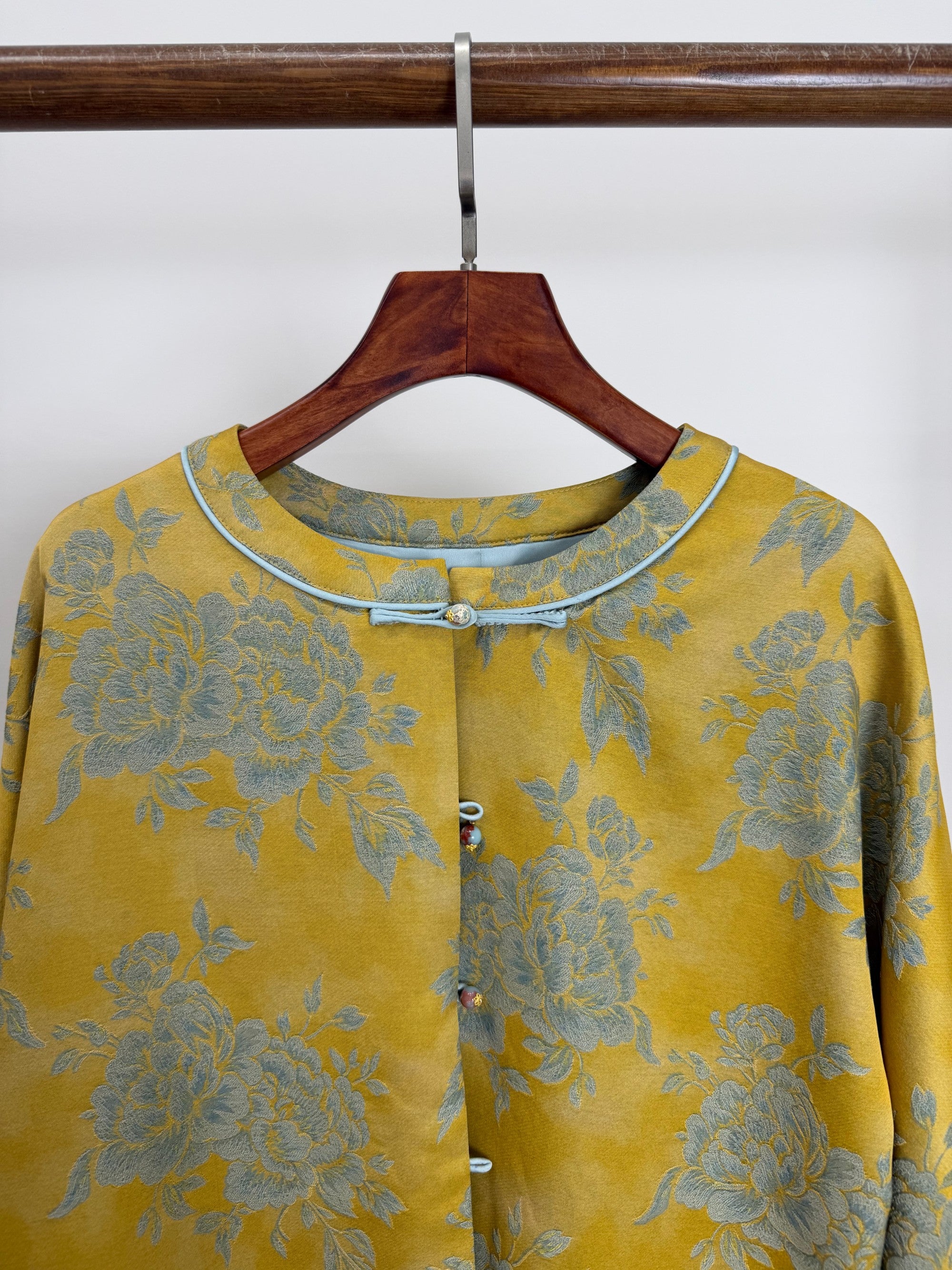 Yellow Peony Jacquard Tang Jacket with Frog Buttons | Modern Chinese Style - Luxe Orienta CO., LIMITED