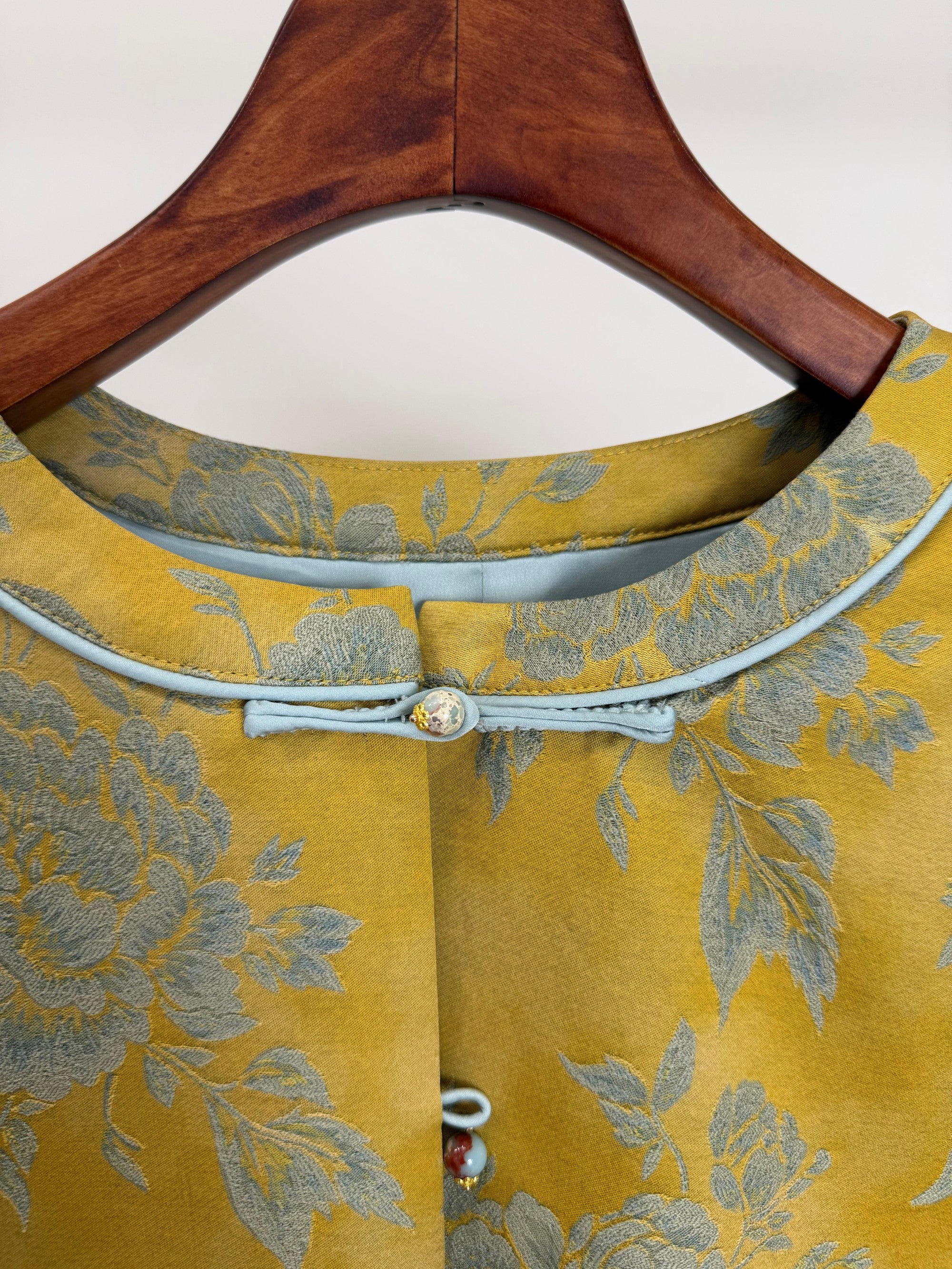 Yellow Peony Jacquard Tang Jacket with Frog Buttons | Modern Chinese Style - Luxe Orienta CO., LIMITED