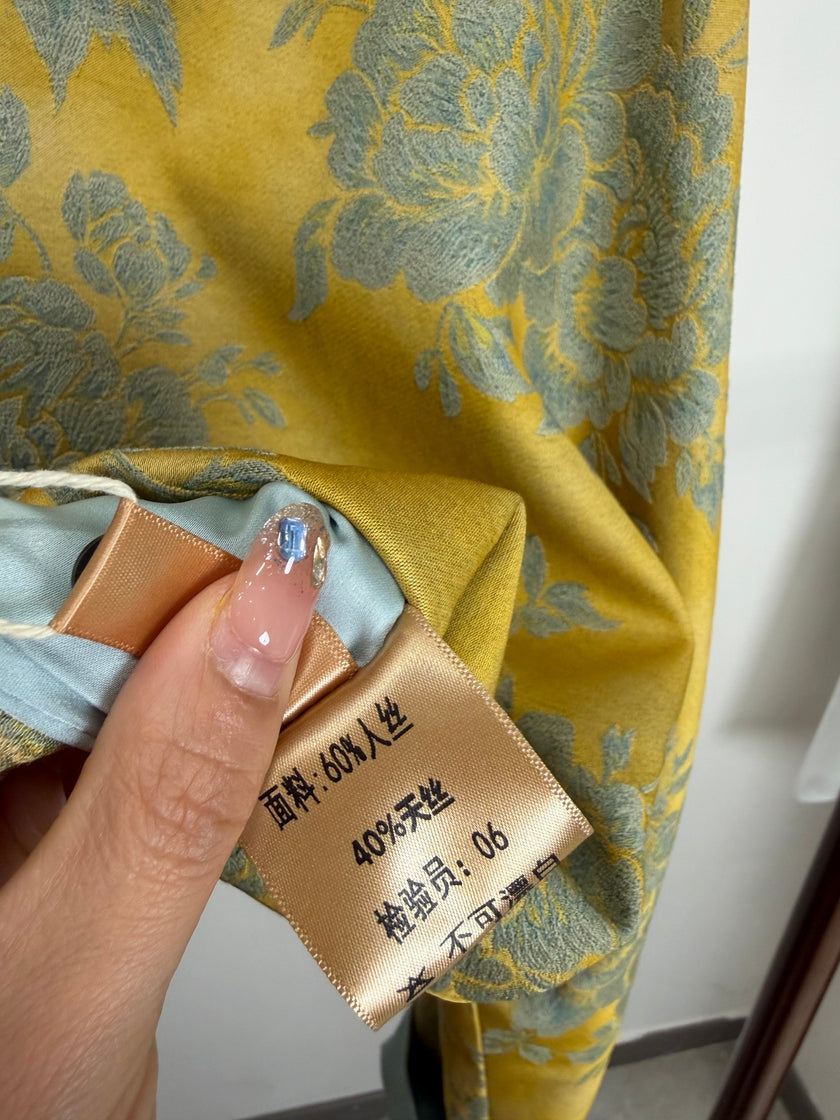 Yellow Peony Jacquard Tang Jacket with Frog Buttons | Modern Chinese Style - Luxe Orienta CO., LIMITED