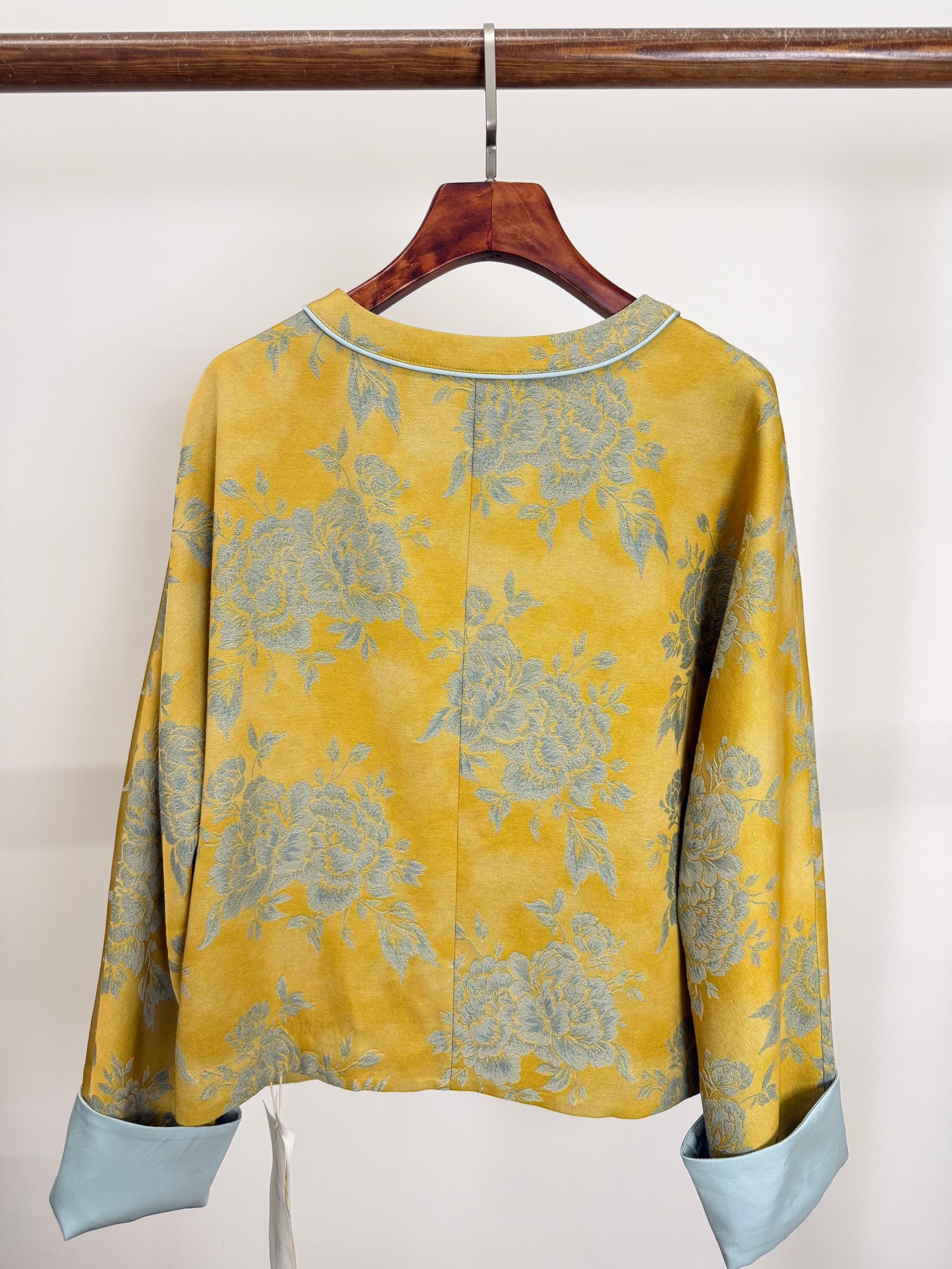 Yellow Peony Jacquard Tang Jacket with Frog Buttons | Modern Chinese Style - Luxe Orienta CO., LIMITED