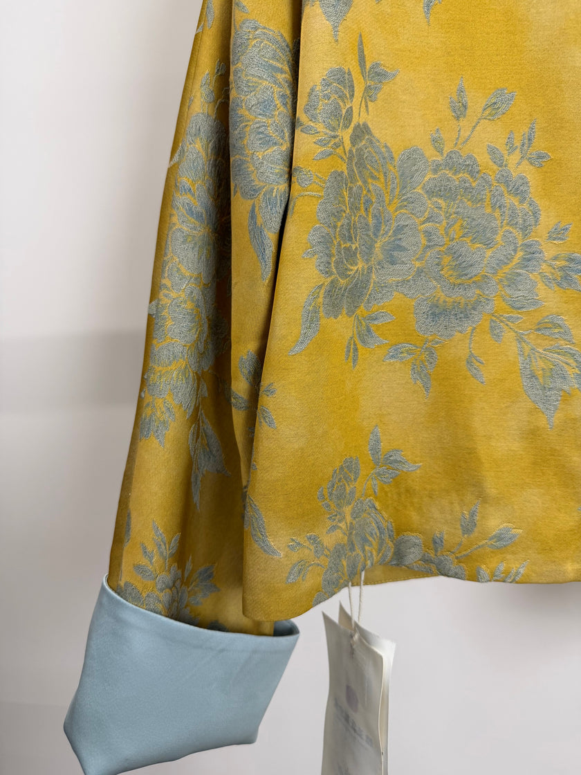 Yellow Peony Jacquard Tang Jacket with Frog Buttons | Modern Chinese Style - Luxe Orienta CO., LIMITED