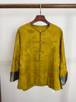 Golden Peony & Butterfly Silk Jacquard Tang Jacket | Mulberry Silk Frog Button Round Neck Jacket - Luxe Orienta CO., LIMITED