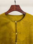 Golden Peony & Butterfly Silk Jacquard Tang Jacket | Mulberry Silk Frog Button Round Neck Jacket - Luxe Orienta CO., LIMITED