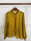 Golden Jacquard Rayon Ruffle Collar Blouse | Modern Chinese Style Shirt - Luxe Orienta CO., LIMITED