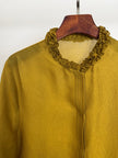 Golden Jacquard Rayon Ruffle Collar Blouse | Modern Chinese Style Shirt - Luxe Orienta CO., LIMITED