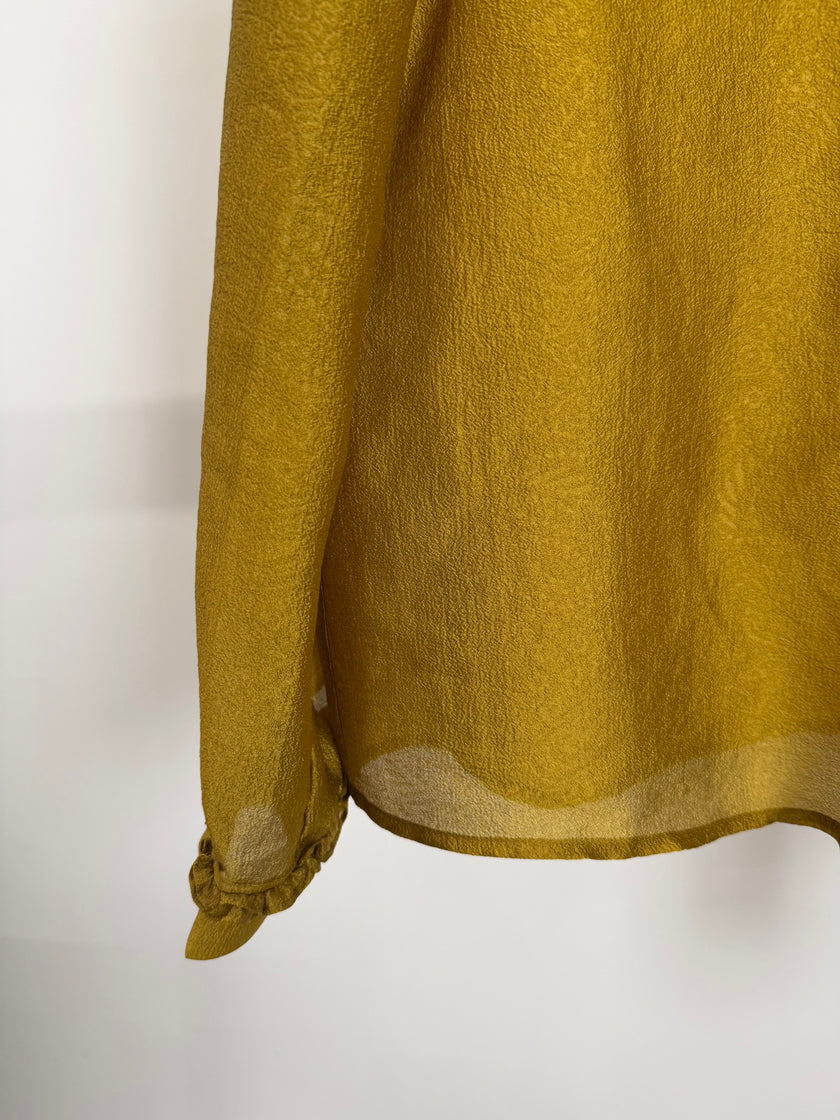 Golden Jacquard Rayon Ruffle Collar Blouse | Modern Chinese Style Shirt - Luxe Orienta CO., LIMITED