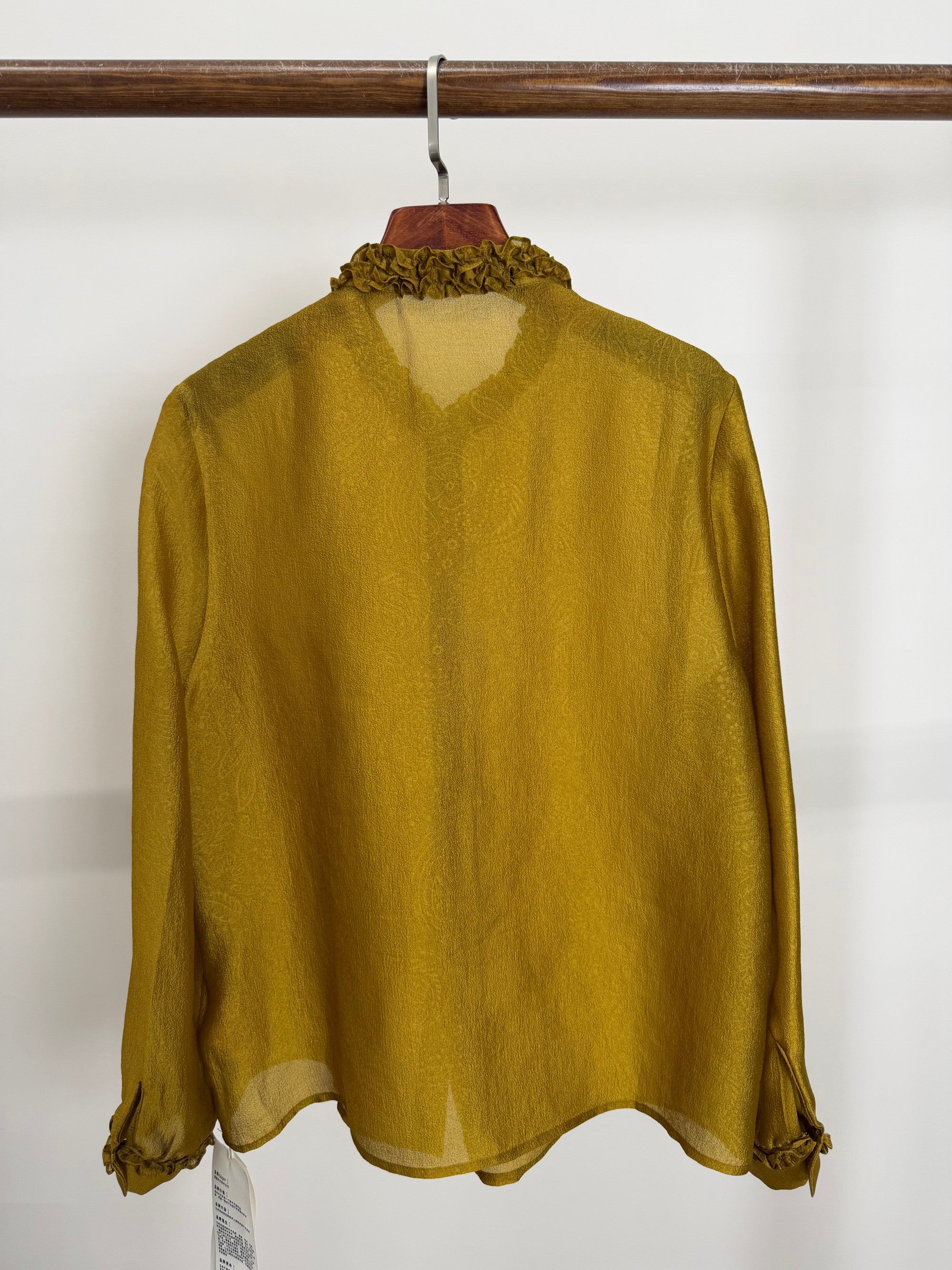 Golden Jacquard Rayon Ruffle Collar Blouse | Modern Chinese Style Shirt - Luxe Orienta CO., LIMITED