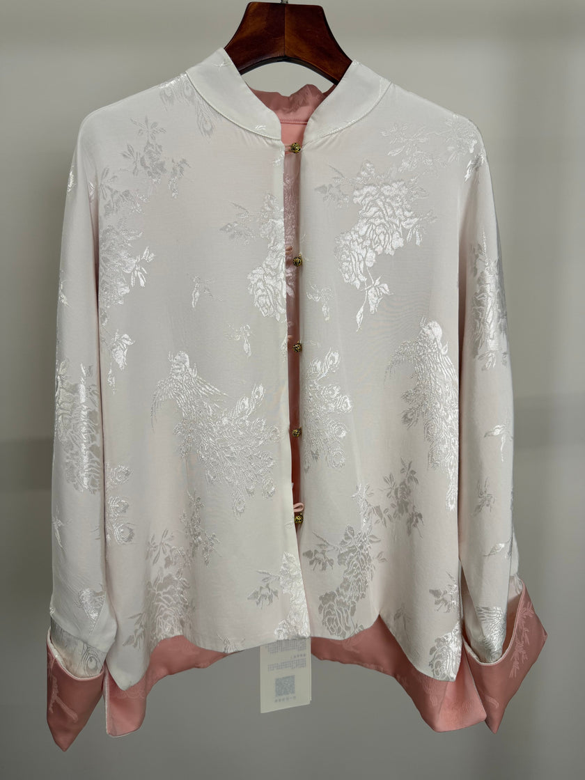 Mulberry Silk Phoenix Embroidered Reversible Tang Jacket | Modern Chinese Jacquard Blouse - Luxe Orienta CO., LIMITED