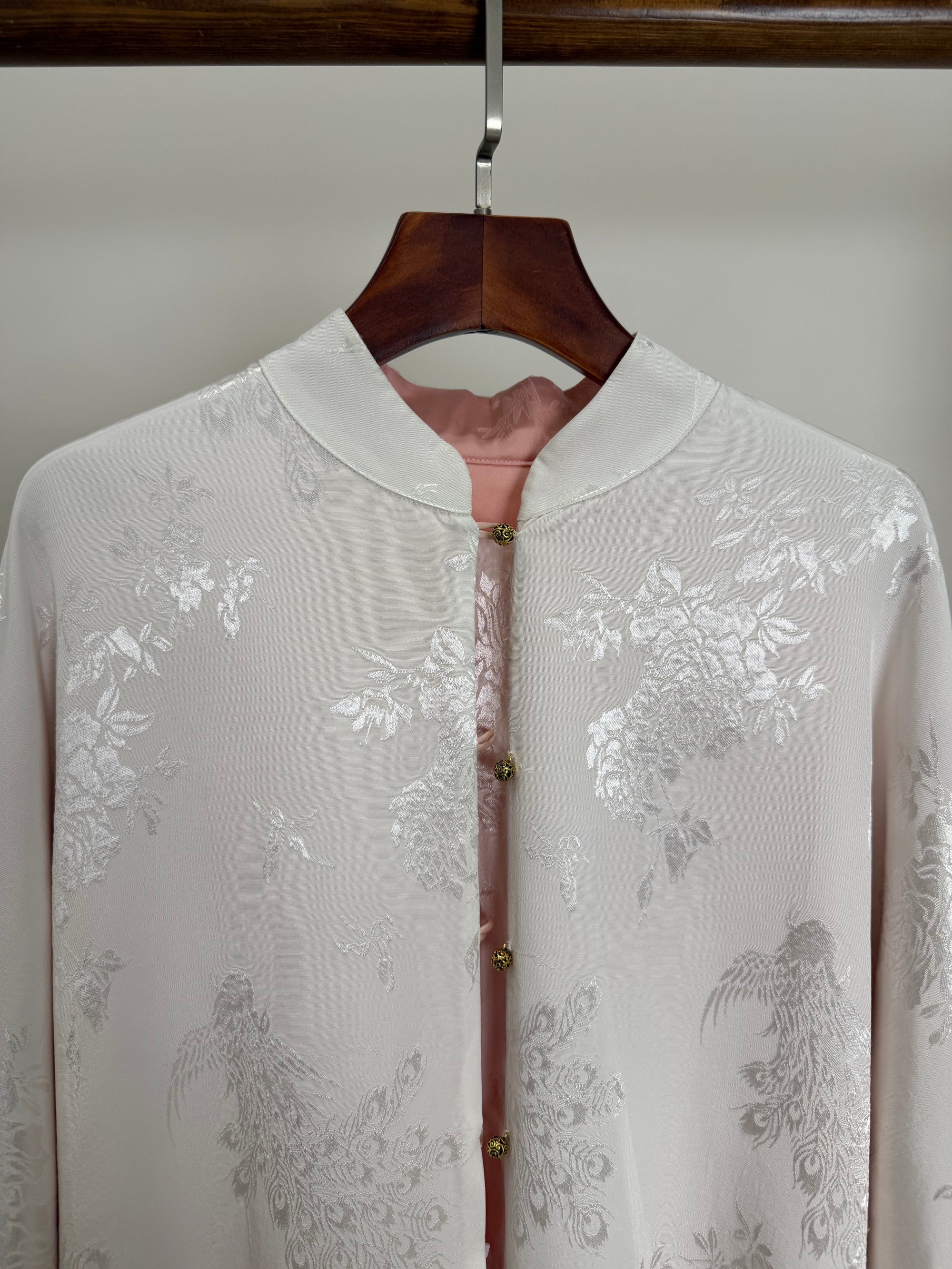 Mulberry Silk Phoenix Embroidered Reversible Tang Jacket | Modern Chinese Jacquard Blouse - Luxe Orienta CO., LIMITED