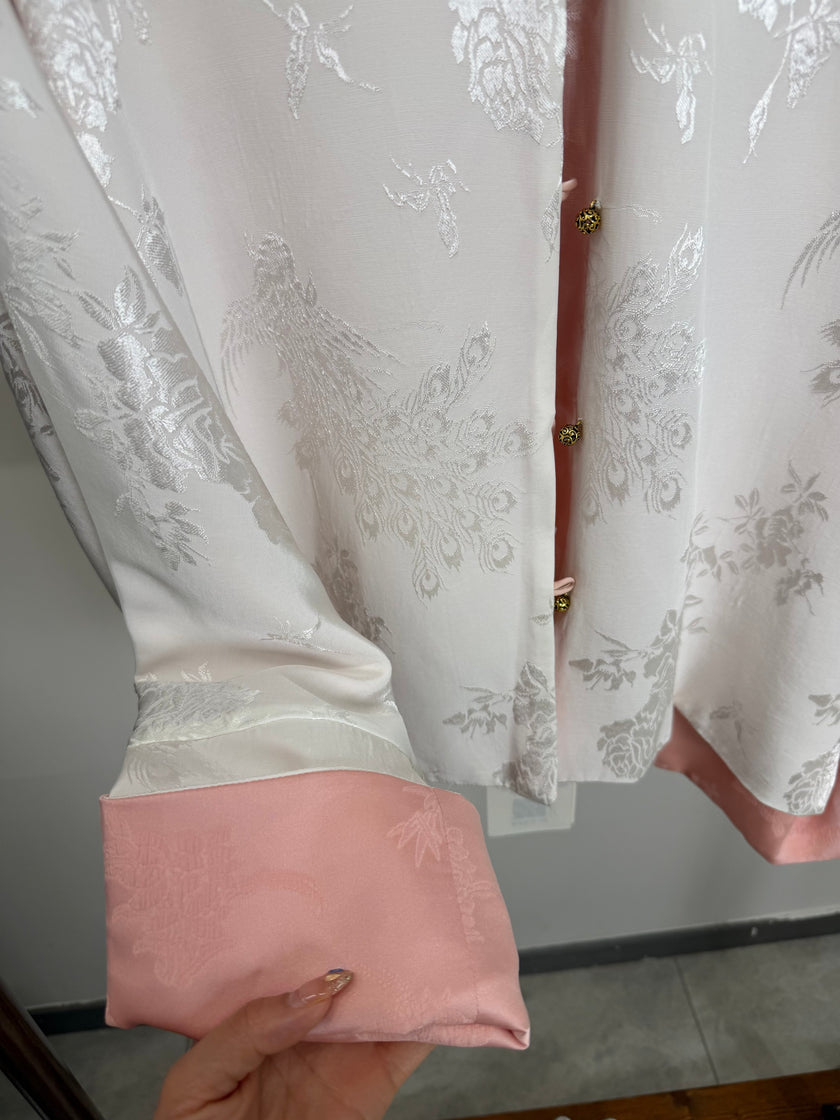 Mulberry Silk Phoenix Embroidered Reversible Tang Jacket | Modern Chinese Jacquard Blouse - Luxe Orienta CO., LIMITED
