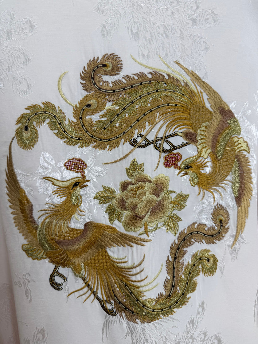 Mulberry Silk Phoenix Embroidered Reversible Tang Jacket | Modern Chinese Jacquard Blouse - Luxe Orienta CO., LIMITED