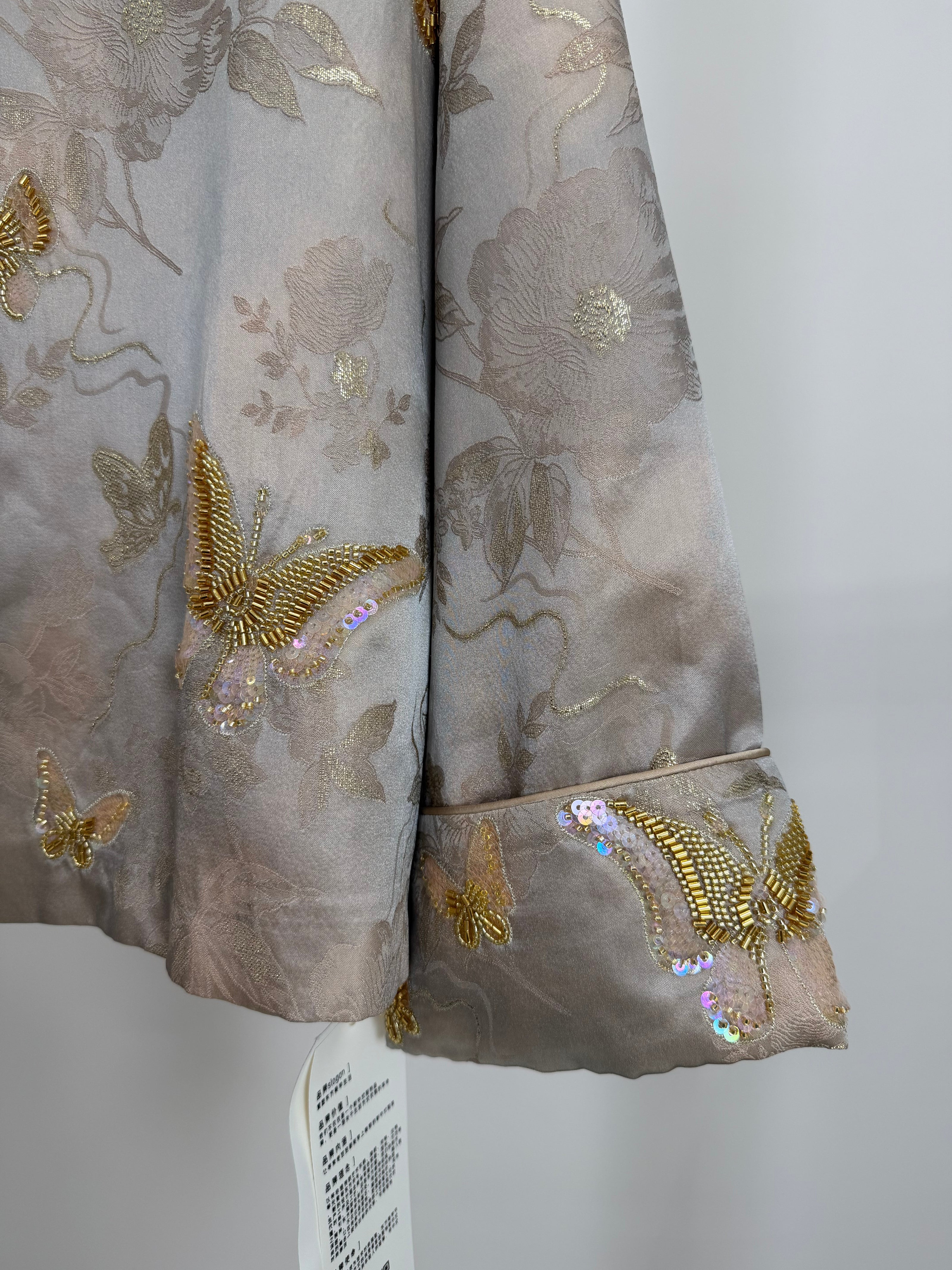 Grey Butterfly Beaded Mulberry Silk Jacket | Modern Chinese Embroidered Luxury - Luxe Orienta CO., LIMITED