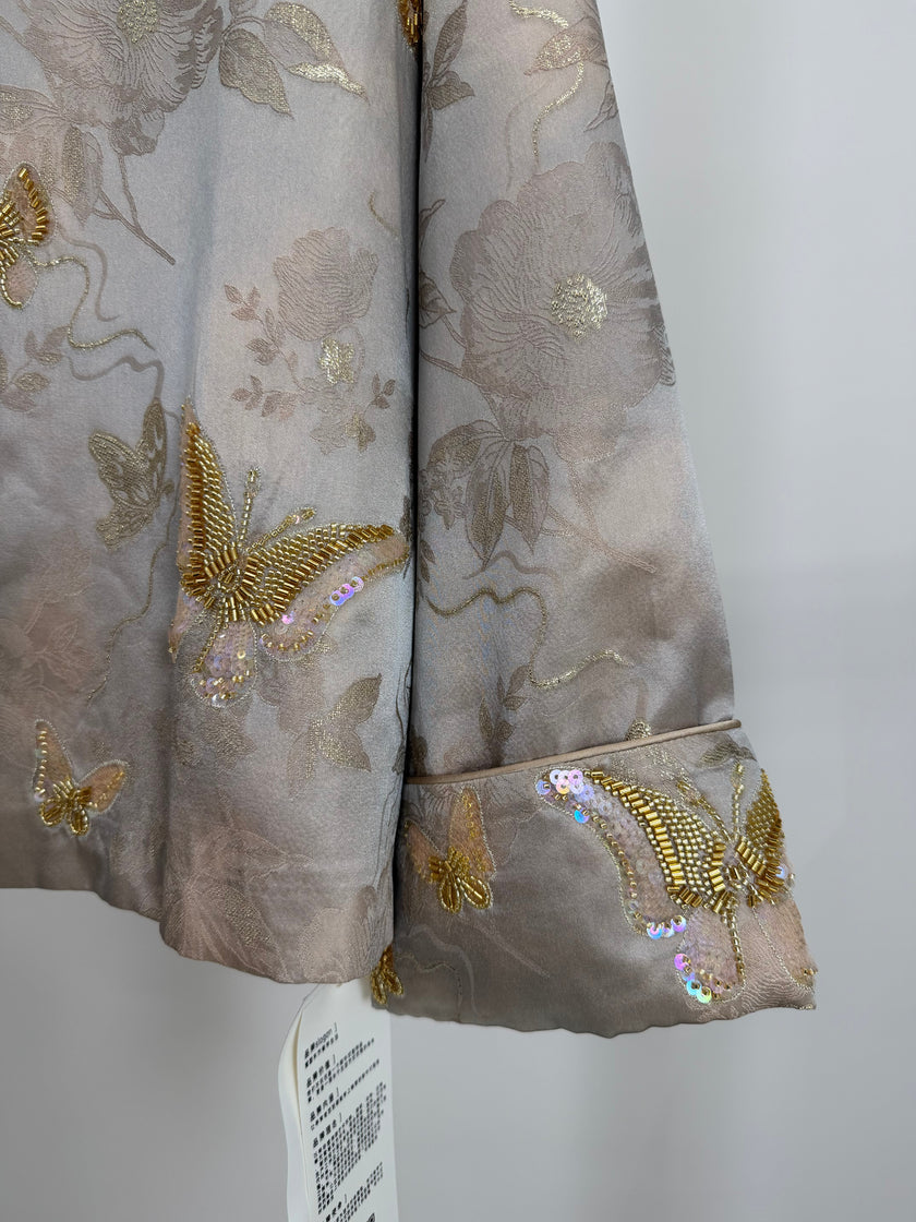 Grey Butterfly Beaded Mulberry Silk Jacket | Modern Chinese Embroidered Luxury - Luxe Orienta CO., LIMITED