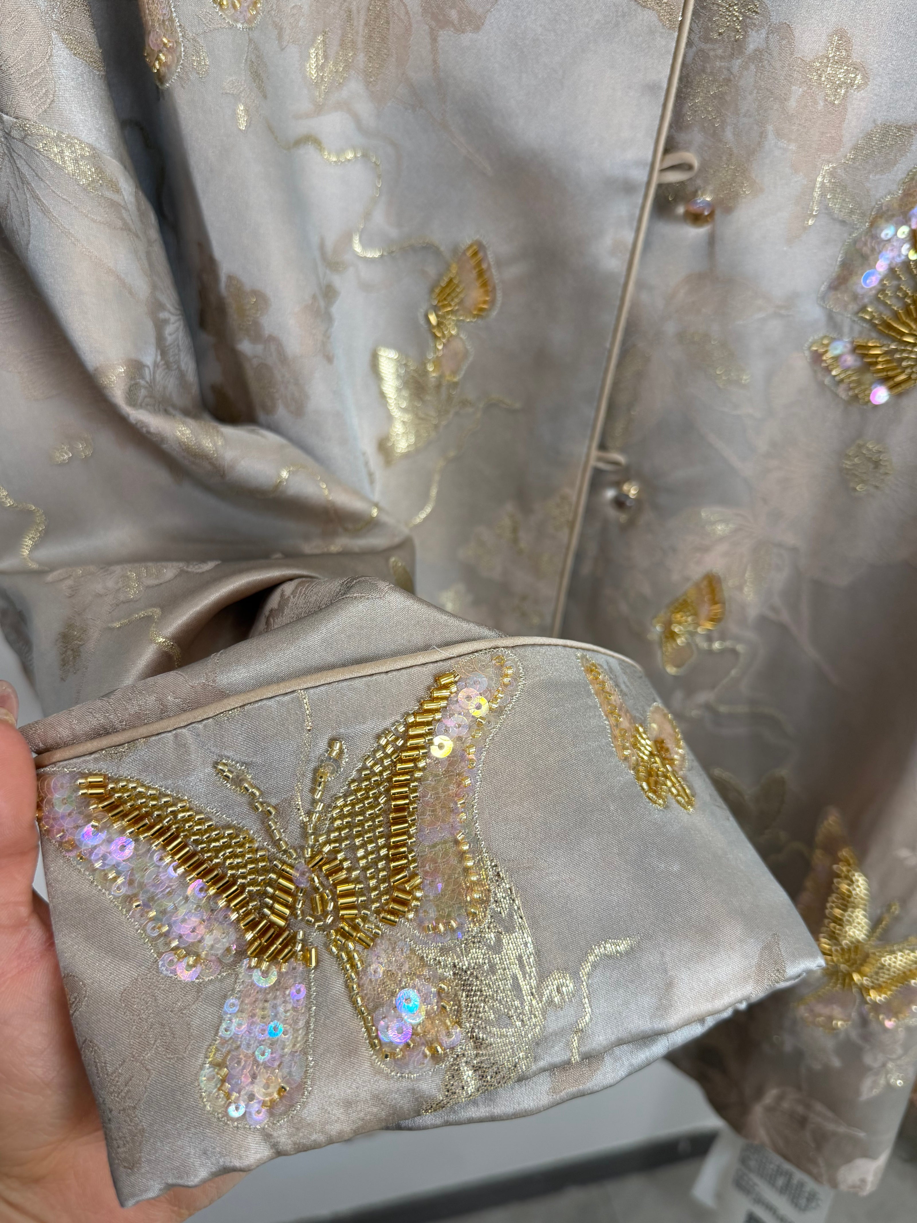 Grey Butterfly Beaded Mulberry Silk Jacket | Modern Chinese Embroidered Luxury - Luxe Orienta CO., LIMITED