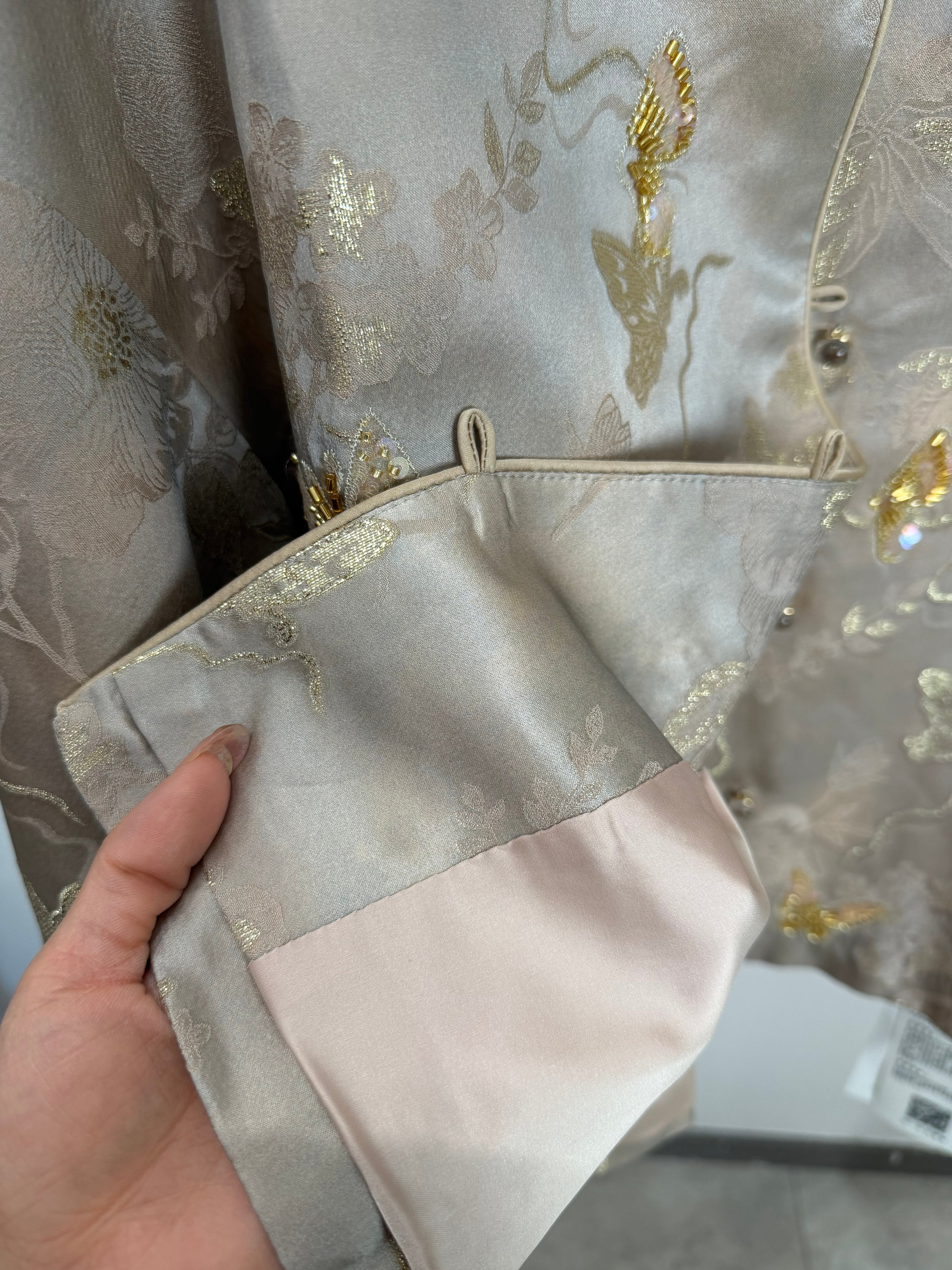 Grey Butterfly Beaded Mulberry Silk Jacket | Modern Chinese Embroidered Luxury - Luxe Orienta CO., LIMITED