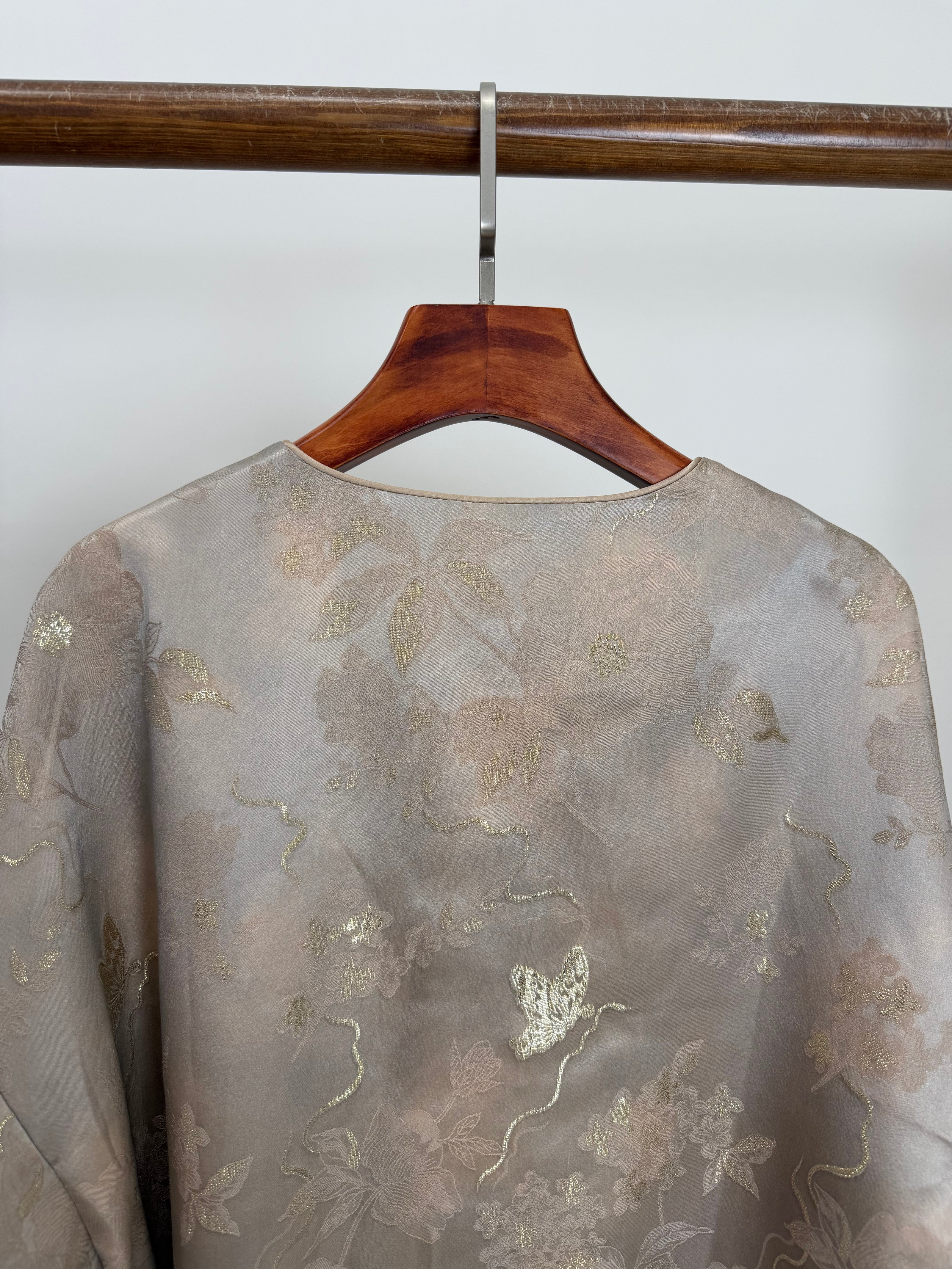 Grey Butterfly Beaded Mulberry Silk Jacket | Modern Chinese Embroidered Luxury - Luxe Orienta CO., LIMITED
