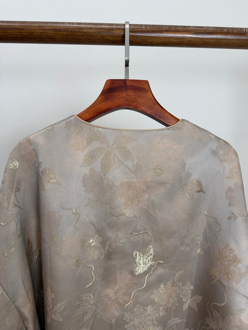 Grey Butterfly Beaded Mulberry Silk Jacket | Modern Chinese Embroidered Luxury - Luxe Orienta CO., LIMITED