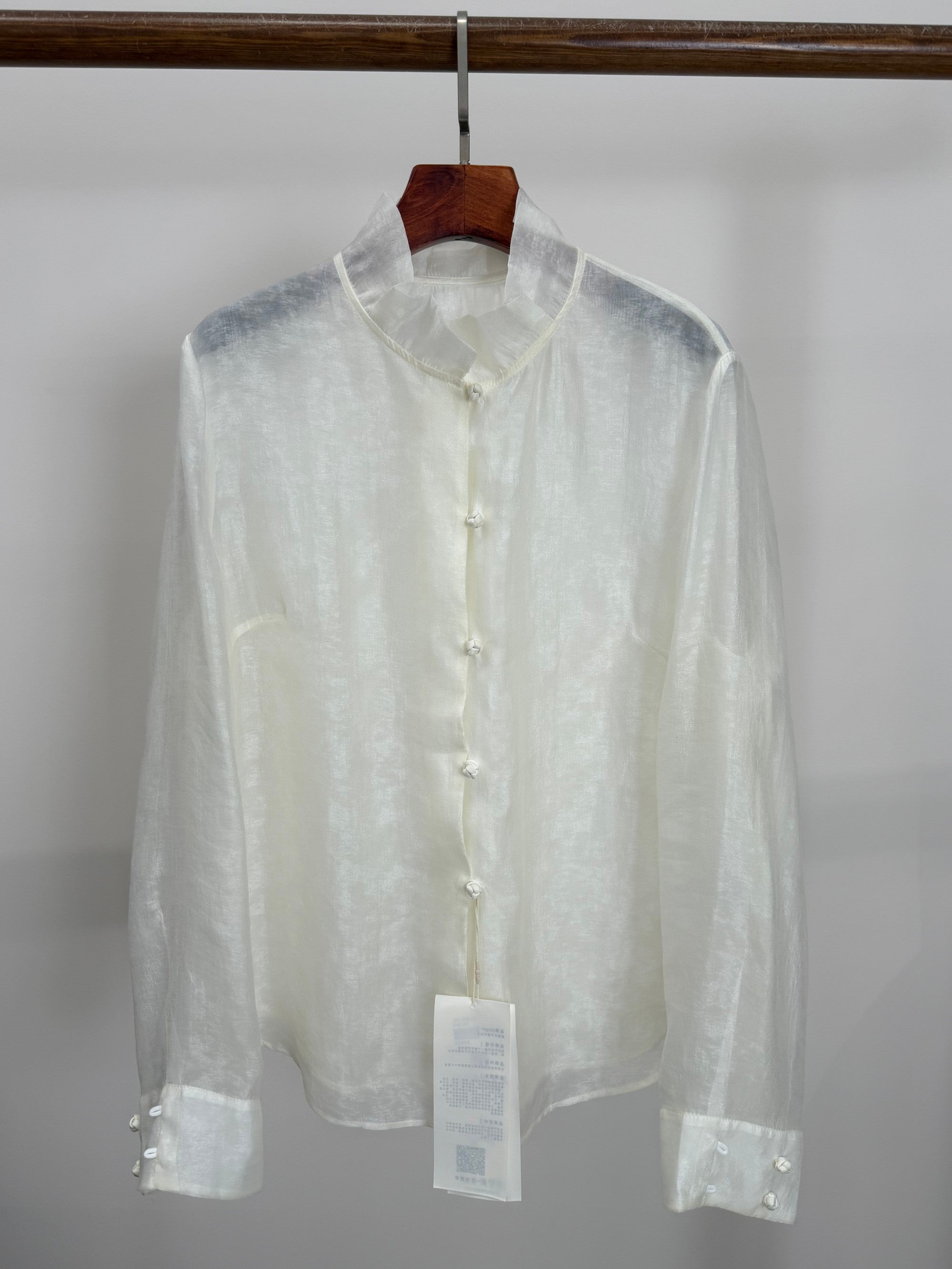 White Cloud Texture Double-Layer Blouse with Ruffle Stand Collar | Modern Chinese Style Shirt - Luxe Orienta CO., LIMITED