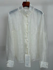 White Cloud Texture Double-Layer Blouse with Ruffle Stand Collar | Modern Chinese Style Shirt - Luxe Orienta CO., LIMITED