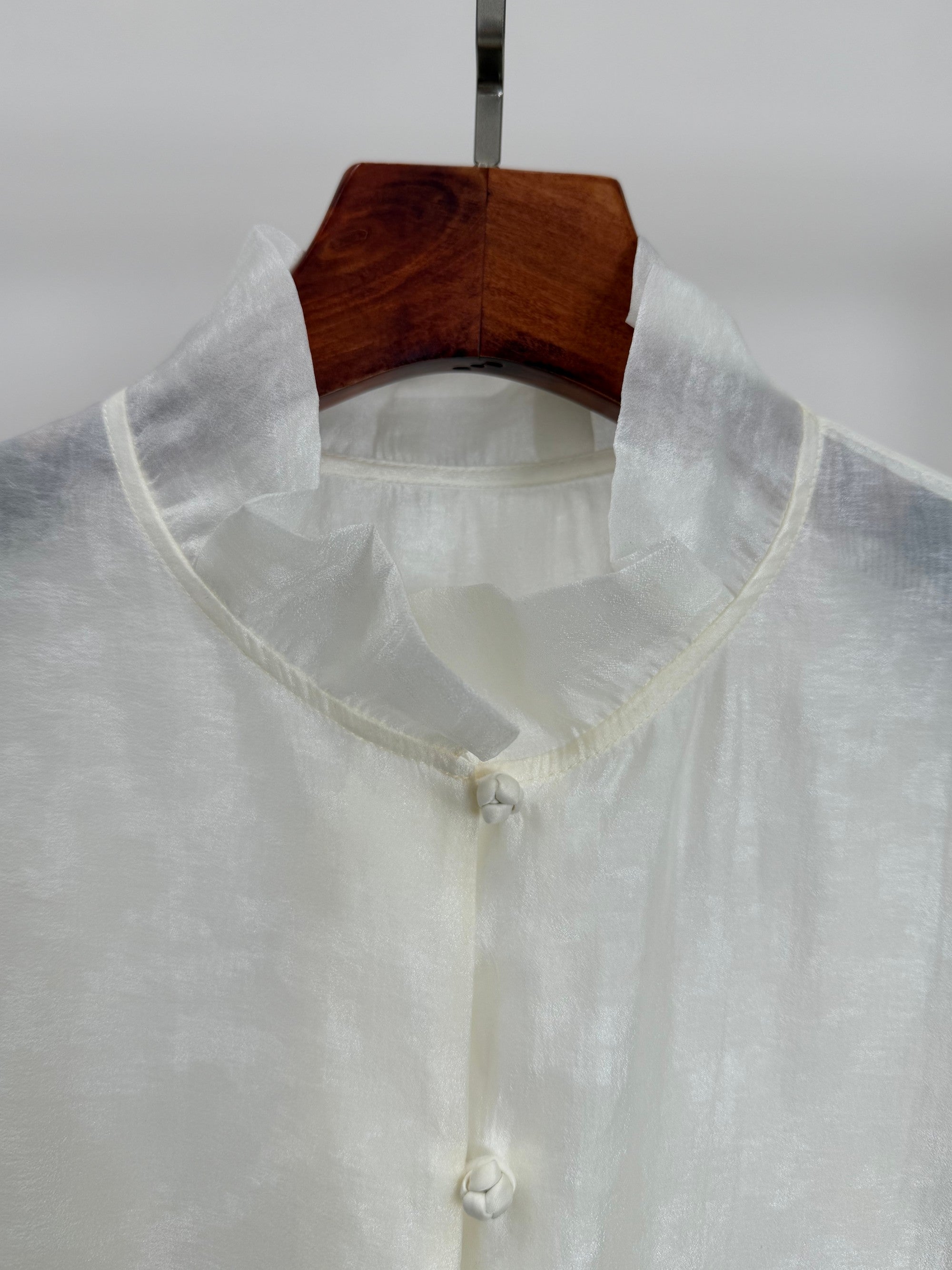 White Cloud Texture Double-Layer Blouse with Ruffle Stand Collar | Modern Chinese Style Shirt - Luxe Orienta CO., LIMITED