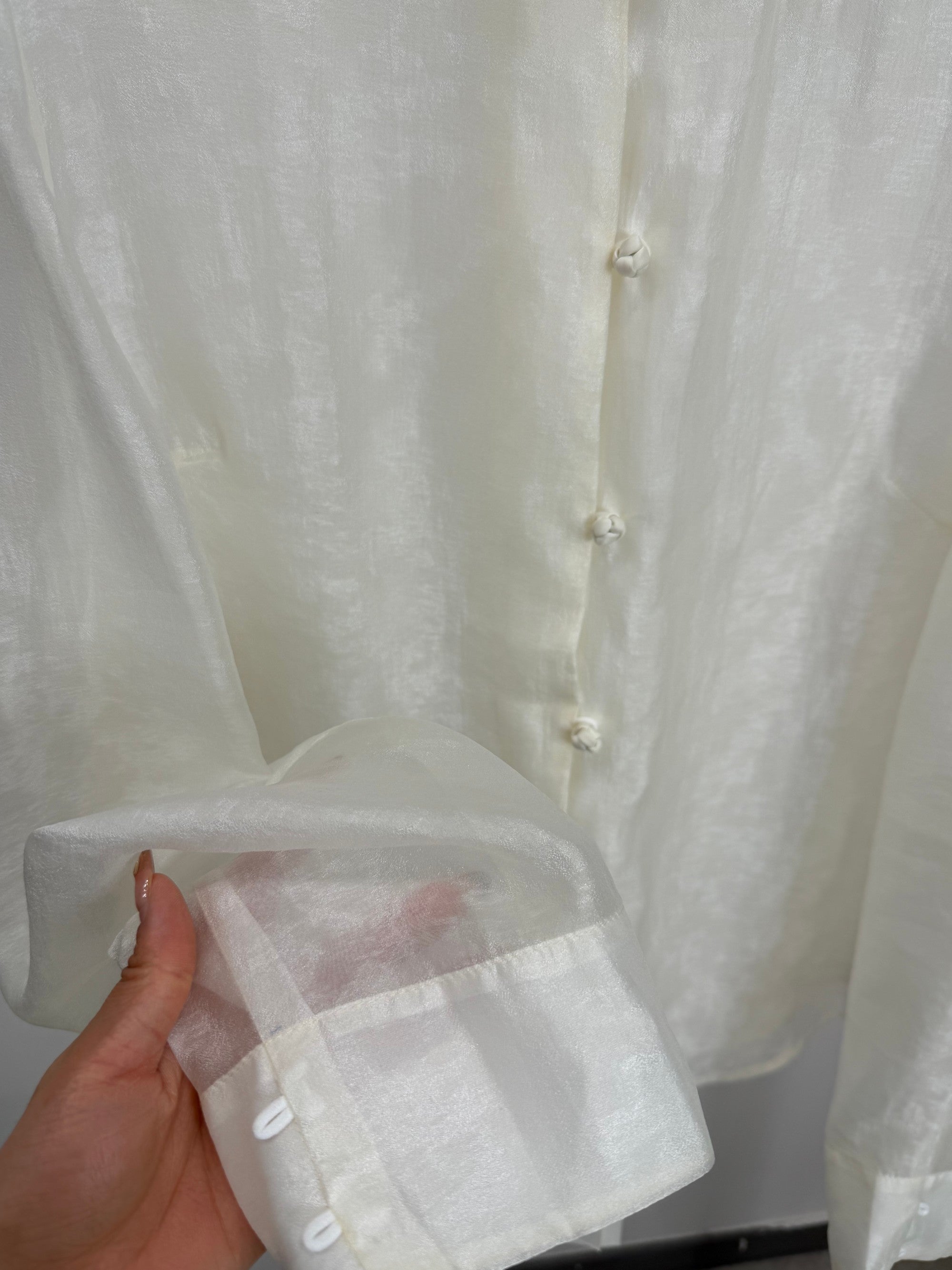 White Cloud Texture Double-Layer Blouse with Ruffle Stand Collar | Modern Chinese Style Shirt - Luxe Orienta CO., LIMITED