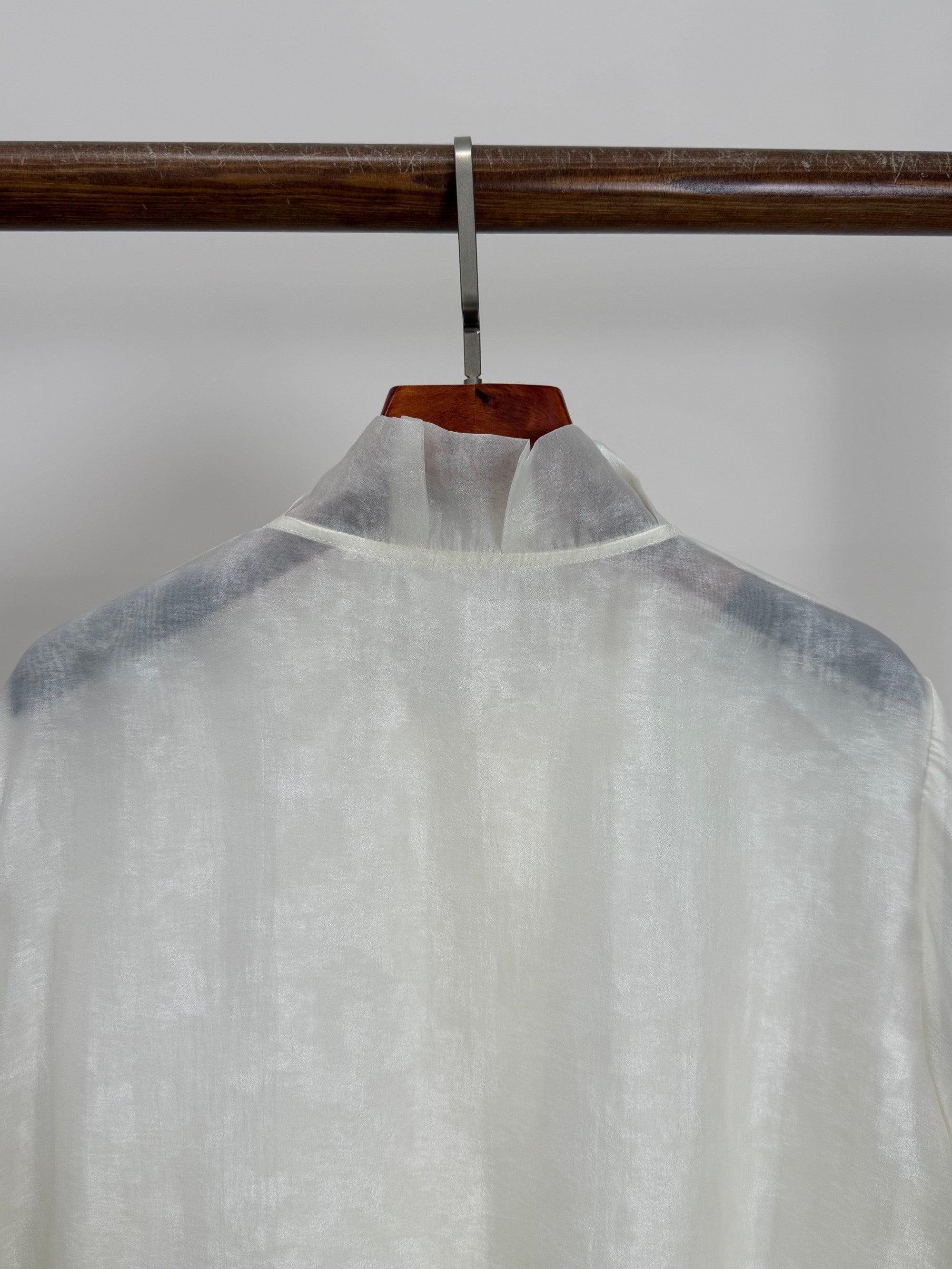 White Cloud Texture Double-Layer Blouse with Ruffle Stand Collar | Modern Chinese Style Shirt - Luxe Orienta CO., LIMITED