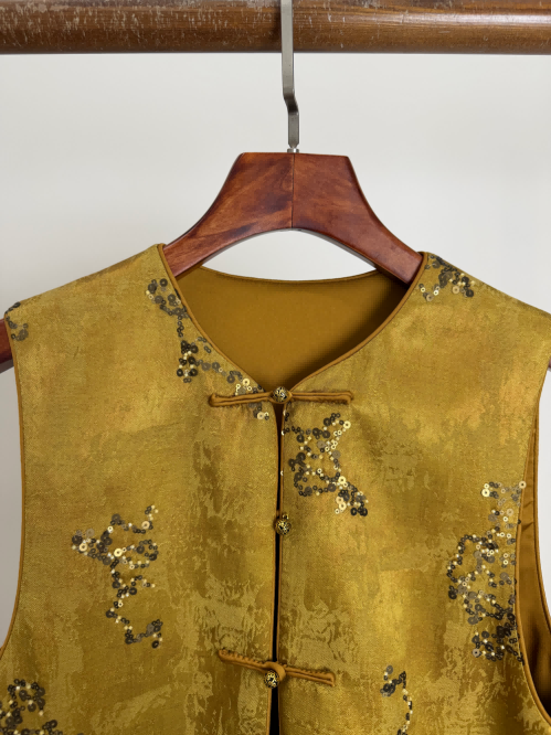 Gilded Rayon & Linen Hand-Beaded Floral Embroidered Vest | Luxe Orienta Modern Chinese Vest - Luxe Orienta CO., LIMITED