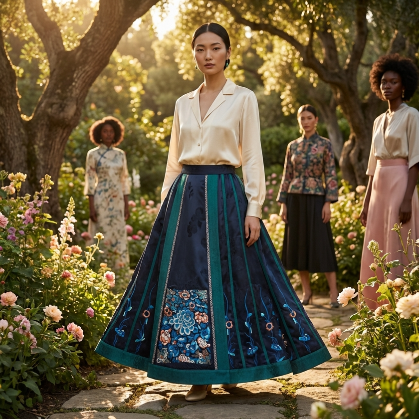 Poeny Embroidery Mulberry Silk Xiangyunsha Horse-Face Skirt -LUXE ORIENTA Fashion - Luxe Orienta CO., LIMITED