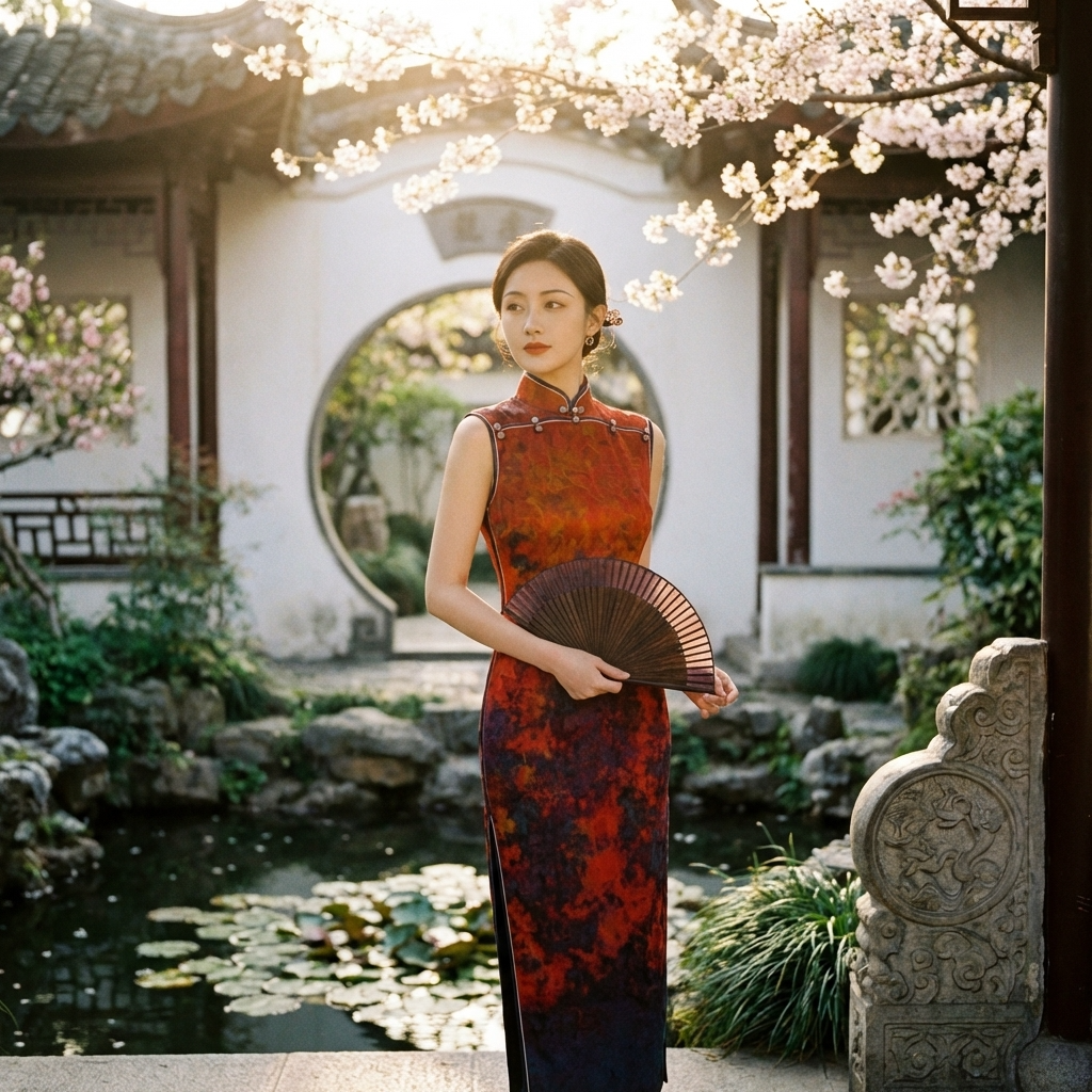 Artistic Red & Purple Ombre Xiangyunsha Qipao | 100% Mulberry Silk Sleeveless Cheongsam - LUXE ORIENTA - Luxe Orienta CO., LIMITED