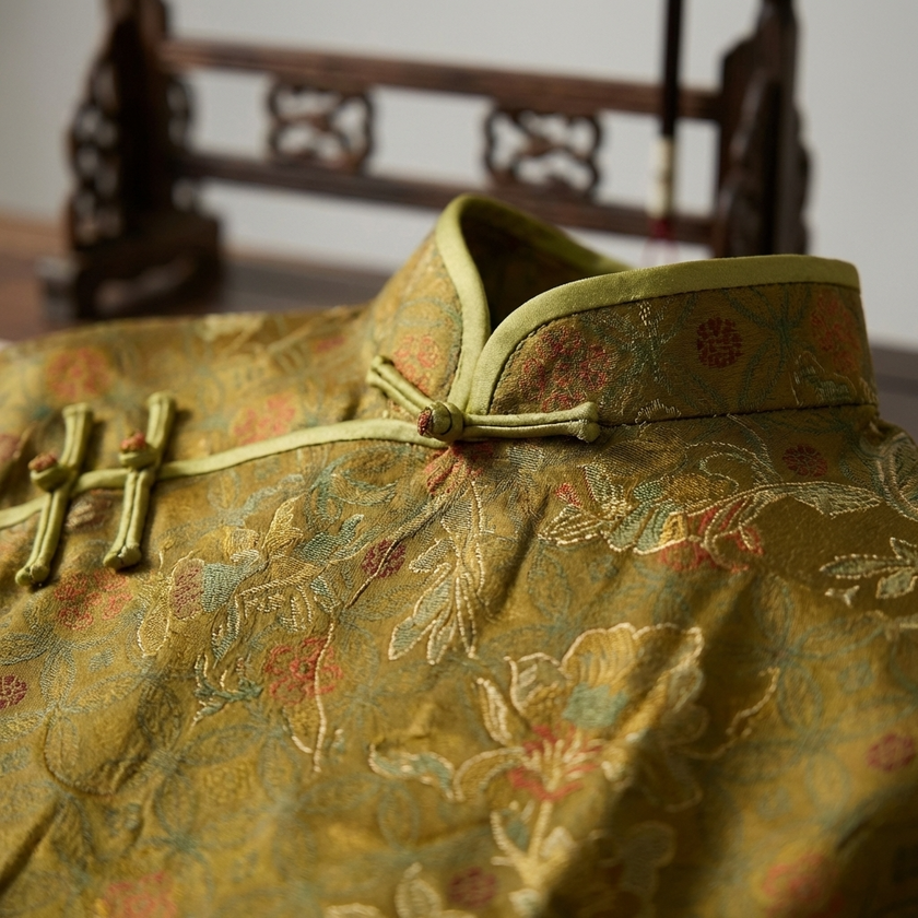Mulberry Silk Xiangyunsha Qipao | Vintage Jacquard Cheongsam Dress - Luxe Orienta CO., LIMITED