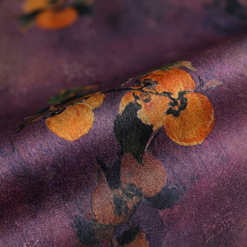 100% Mulberry Silk Xiangyunsha Purple Persimmon Print Short Sleeve Qipao Dress | LUXE ORIENTA - Luxe Orienta CO., LIMITED