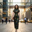 100% Mulberry Silk Xiangyunsha Black Gold Rose Short Sleeve Qipao Dress | LUXE ORIENTA - Luxe Orienta CO., LIMITED