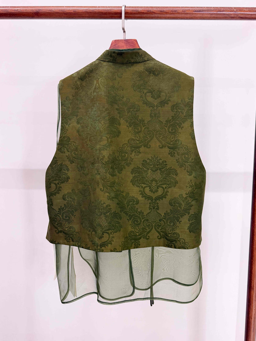 LUXE ORIENTA – French Embroidery Jacquard Layered Vest Two-Piece Set