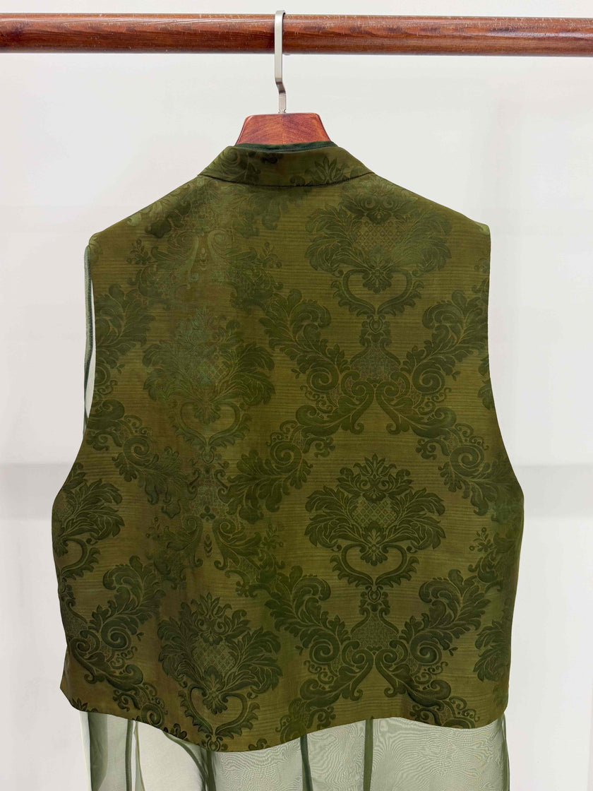 LUXE ORIENTA – French Embroidery Jacquard Layered Vest Two-Piece Set