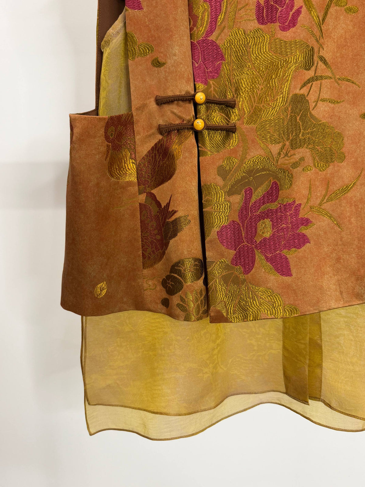 LUXE ORIENTA – Mulberry Silk Jacquard Layered Vest in Amber Bronze
