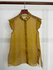 LUXE ORIENTA – Mulberry Silk Sheer Standing Collar Sleeveless Top (Amber Yellow)