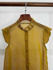 LUXE ORIENTA – Mulberry Silk Sheer Standing Collar Sleeveless Top (Amber Yellow)