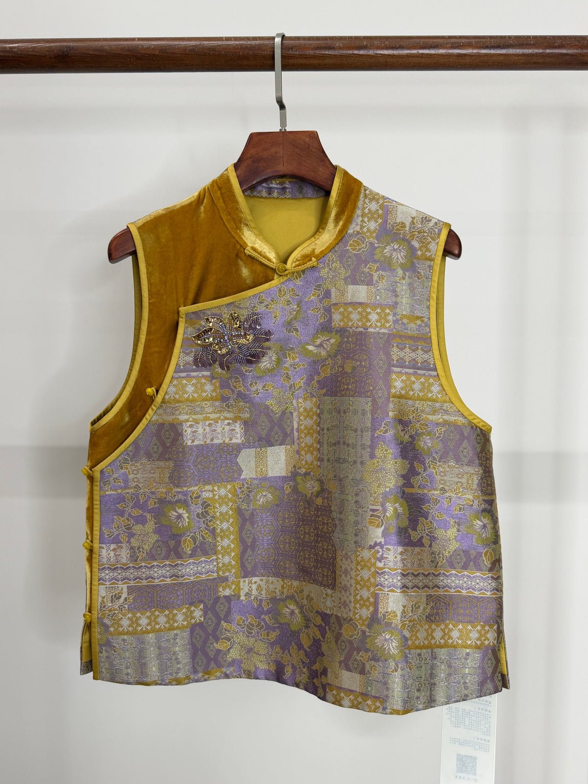 LUXE ORIENTA – Yellow Song Brocade & Velvet French Embroidery Silk Vest