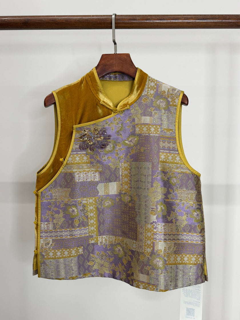 LUXE ORIENTA – Yellow Song Brocade & Velvet French Embroidery Silk Vest