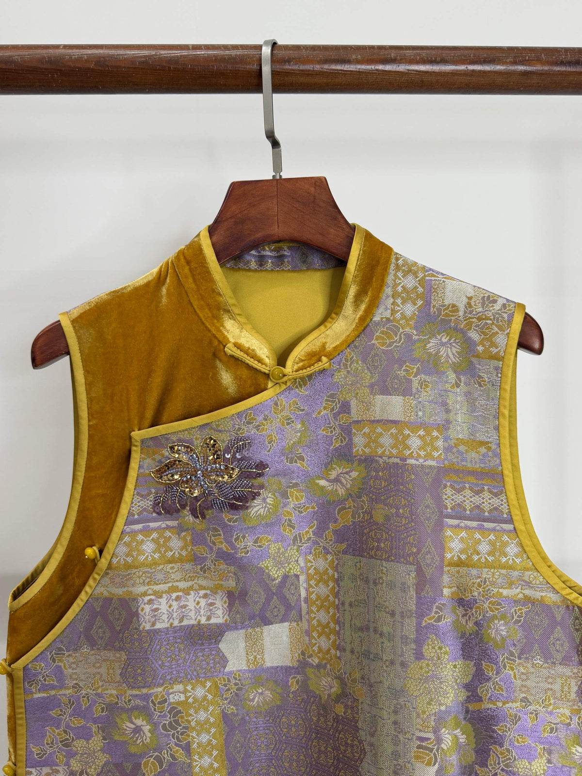 LUXE ORIENTA – Yellow Song Brocade & Velvet French Embroidery Silk Vest