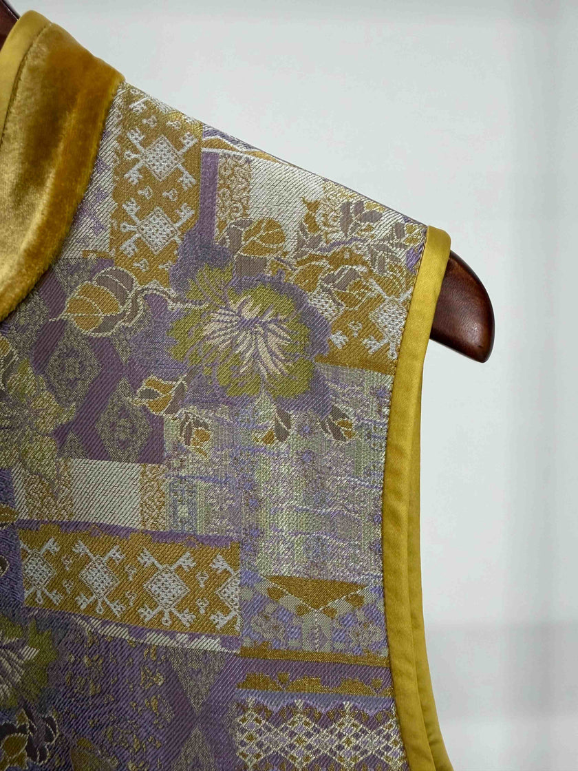 LUXE ORIENTA – Yellow Song Brocade & Velvet French Embroidery Silk Vest