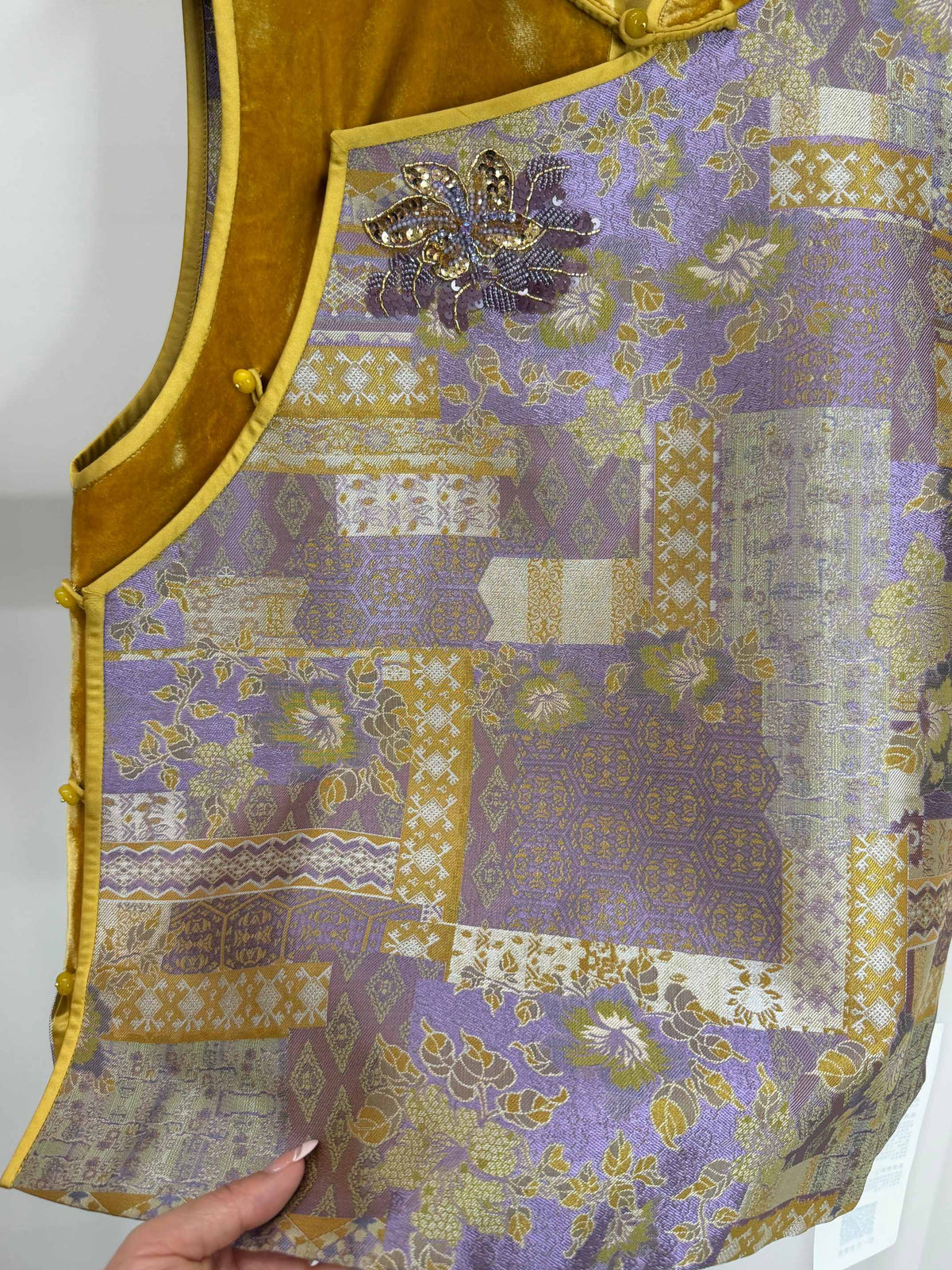 LUXE ORIENTA – Yellow Song Brocade & Velvet French Embroidery Silk Vest