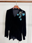 LUXE ORIENTA – French Beaded Silk Velvet V-Neck Top in Onyx Black